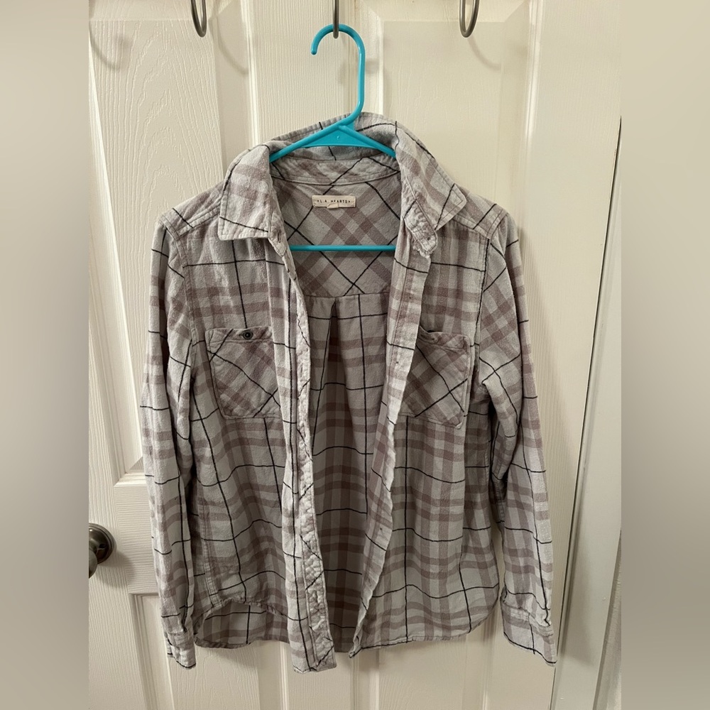 LA Hearts White Plaid Flannel
